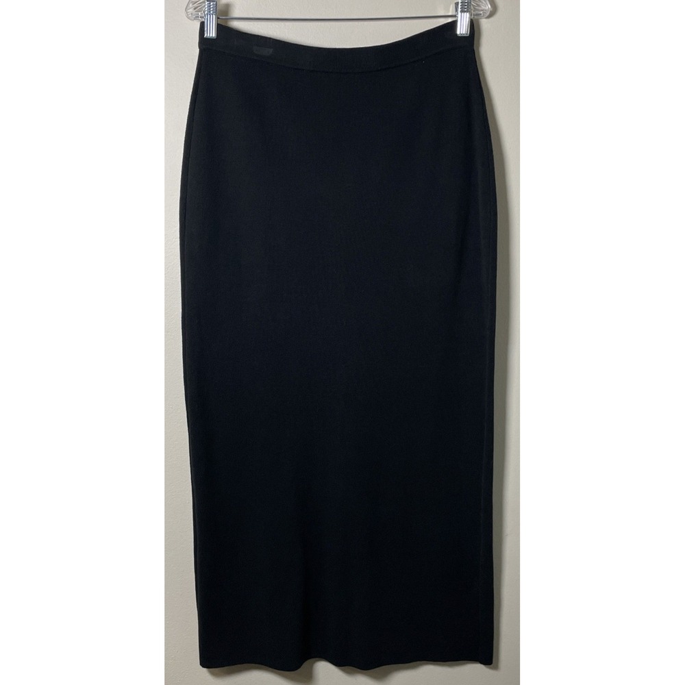 Liz Claiborne Black Knit Elastic Waist Midi Skirt Back Slit Women's Medium NWT